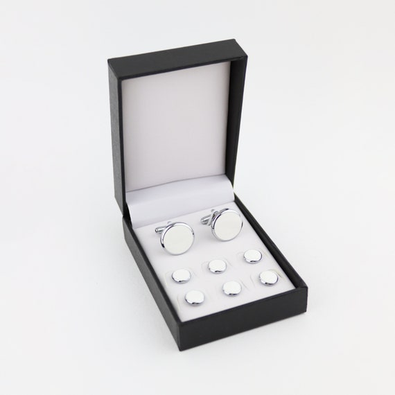 silver dress studs The Black Tux Silver Pearl Button Studs In Grey/White