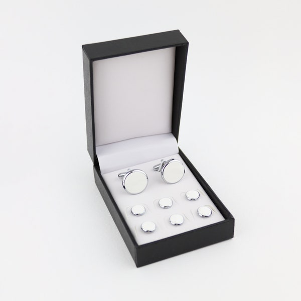 White & Silver Dress Shirt Tuxedo Studs And Cufflink Set | Prom Tuxedo Cufflink And Studs Set | Grooms Gift | Gift For Him