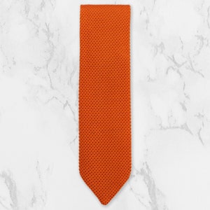 Handmade 100% Soft Polyester Burnt Orange Knitted Tie Bow Tie Pocket Square Set. Woven Tie. Wedding Tie BowTie. Groom & Groomsmen Accessory Tie (Diamond End)