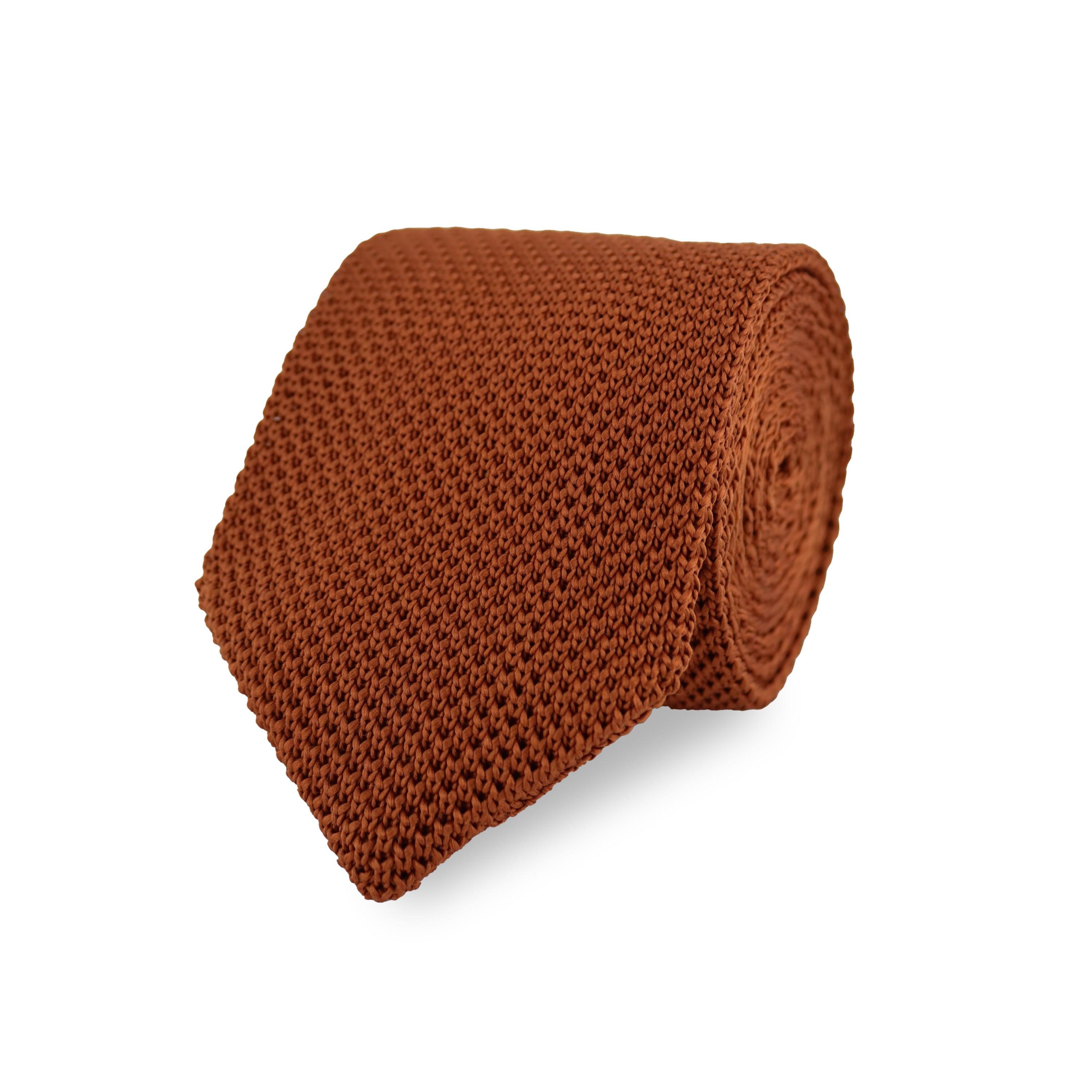 Rust Orange Knitted Tie With Pointed End. Orange Handmade 100% Soft Polyester Tie. Woven Tie. Wedding Tie. Groom & Groomsmen Accessories