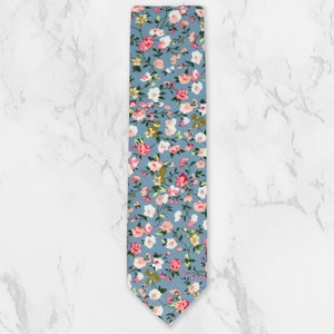 Blue And Pink Floral Tie. Matching Father And Son Tie. 100% Cotton Handmade. Flower Tie. Wedding Tie. Groom & Groomsmen Tie