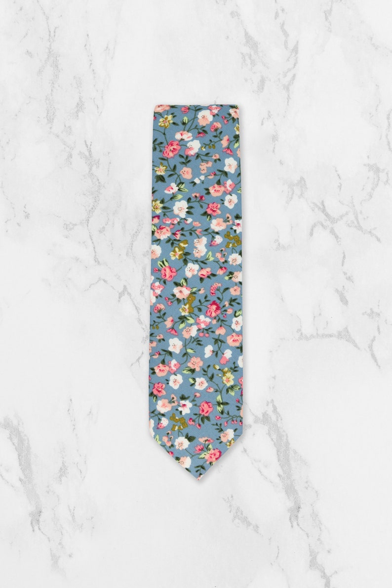 Blue And Pink Floral Tie. Matching Father And Son Tie. 100% Cotton Handmade. Flower Tie. Wedding Tie. Groom & Groomsmen Tie