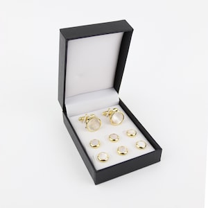 Gold & Mother of Pearl Dress Shirt Tuxedo Studs And Cufflink Set | Designed By THE GENTS LAB