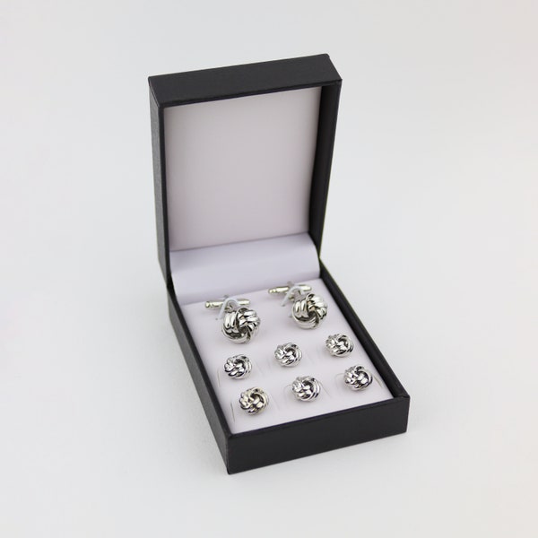 Silver Twist Dress Shirt Tuxedo Studs And Cufflink Set. Silver Cufflinks. Tuxedo Cufflinks. Black Tie Event.