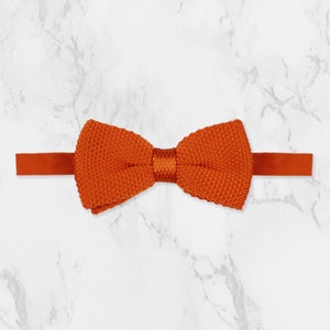 Handmade 100% Soft Polyester Burnt Orange Knitted Tie Bow Tie Pocket Square Set. Woven Tie. Wedding Tie BowTie. Groom & Groomsmen Accessory image 6