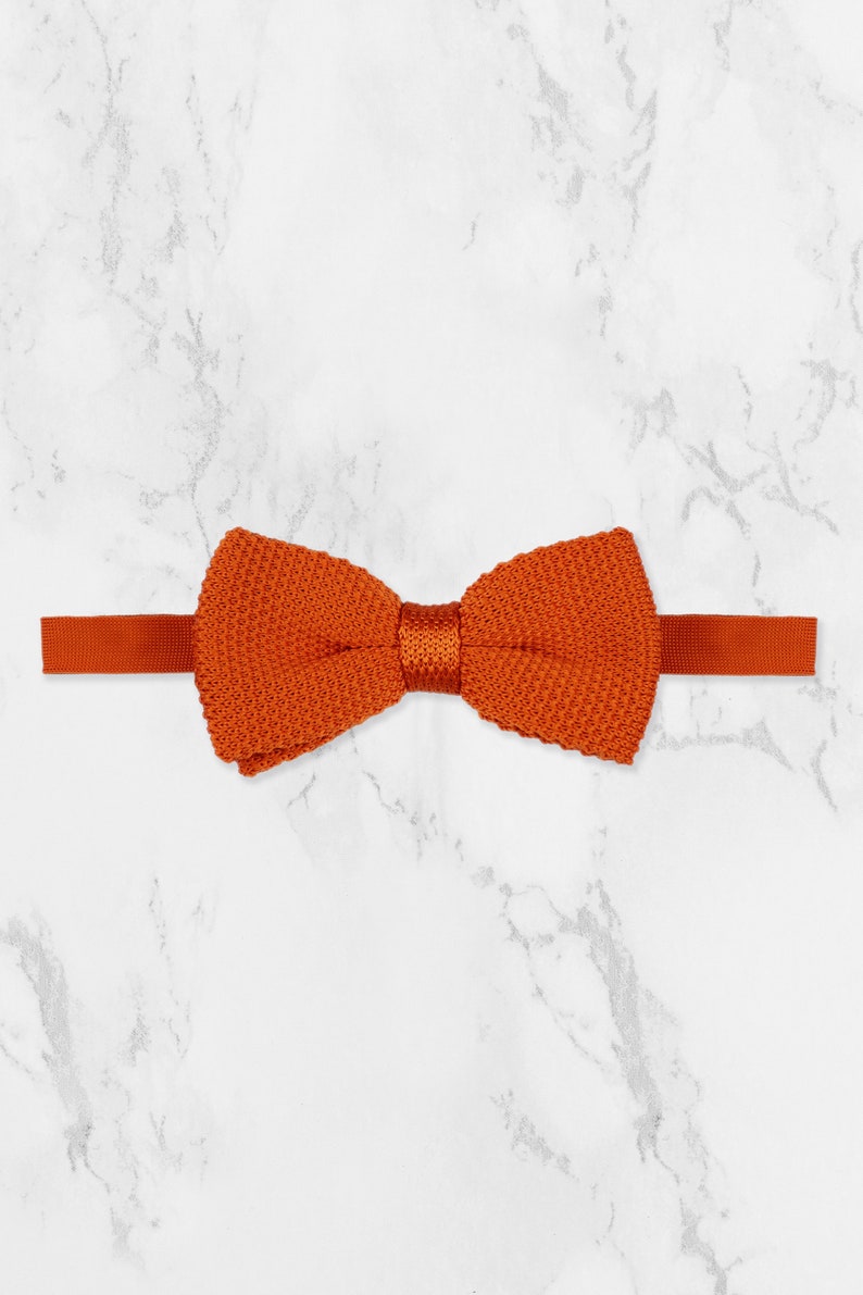 Handmade 100% Soft Polyester Burnt Orange Knitted Tie Bow Tie Pocket Square Set. Woven Tie. Wedding Tie BowTie. Groom & Groomsmen Accessory image 6