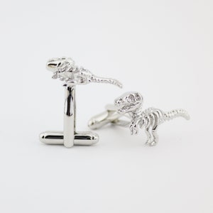 Dinosaur Skeleton Cufflink Set | Silver Prehistoric Design Cuff Links | Gift For Him | Fathers Day Present | Dino T-Rex Cufflinks