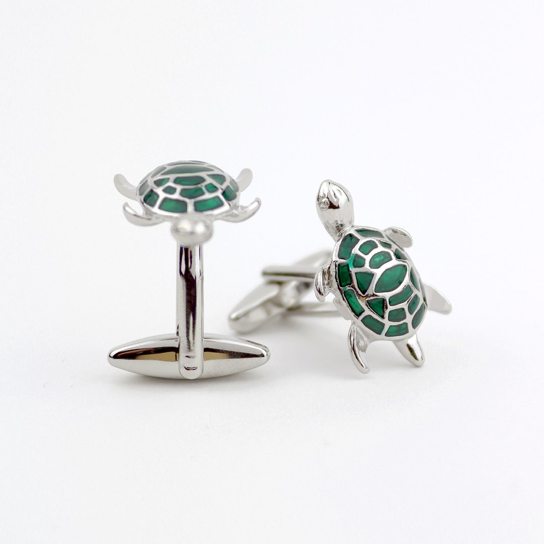 Turtle Cufflinks Tortoise Cuff Link Set Gift for Him Gift for Her Green ...