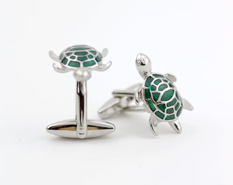 Turtle Cufflinks | Tortoise Cuff Link Set | Gift For Him | Gift For Her | Green, Brown or Black Enamel