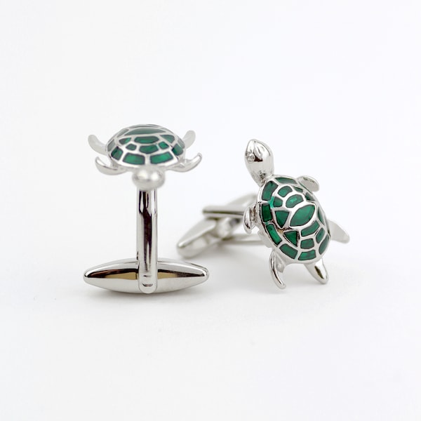Turtle Cufflinks | Tortoise Cuff Link Set | Gift For Him | Gift For Her | Green, Brown or Black Enamel