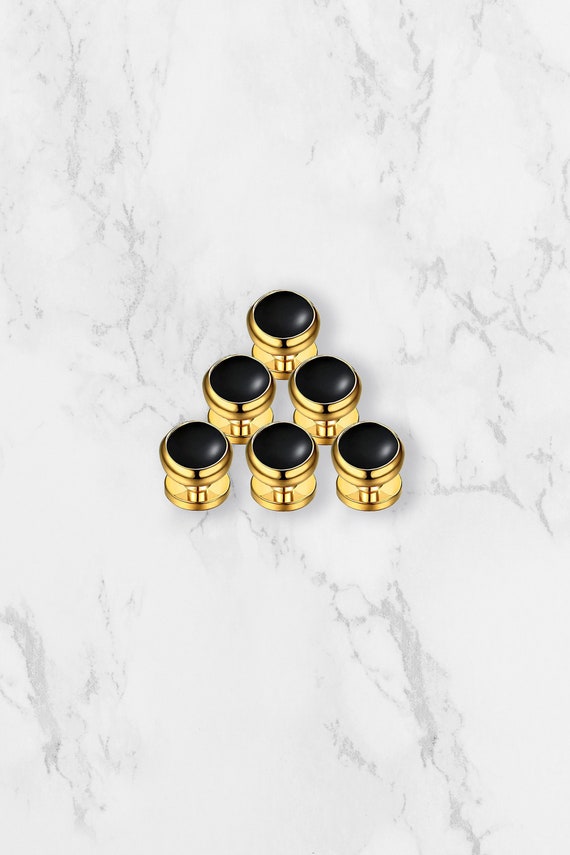 Six Gold & Onyx Black Dress Shirt Tuxedo Studs Only | No Cufflinks | Tuxedo Studs | Formal Shirt Studs | Gold Prom Studs Six Gold & Onyx Black Dress Shirt Tuxedo Studs Only | No Cufflinks | Tuxedo Studs | Formal Shirt Studs | Gold Prom Studs