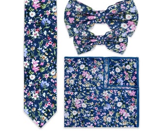 Blauwe bloemenprint stropdas handgemaakt van 100% katoen, heren bloemenstropdas, heren blauwe en roze trouwstropdas, perfecte bruidegom, bruidsjonkers, Page Boy Ties