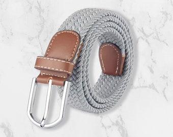 Woven & Elasticated Belt For Men or Women In Grey | Unisex Belt | One Size Fits All | Gents Belt | Gift For Him