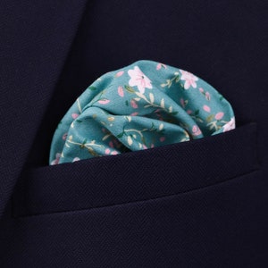 Handmade Teal Blue Green 100% Cotton Floral Tie. Flower Tie. Wedding Tie. Gift For Men. Groom & Groomsmen image 3