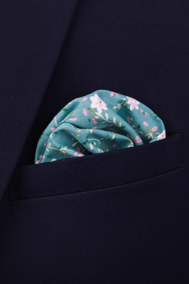 Handmade Teal Blue Green 100% Cotton Floral Tie. Flower Tie. Wedding Tie. Gift For Men. Groom & Groomsmen image 3