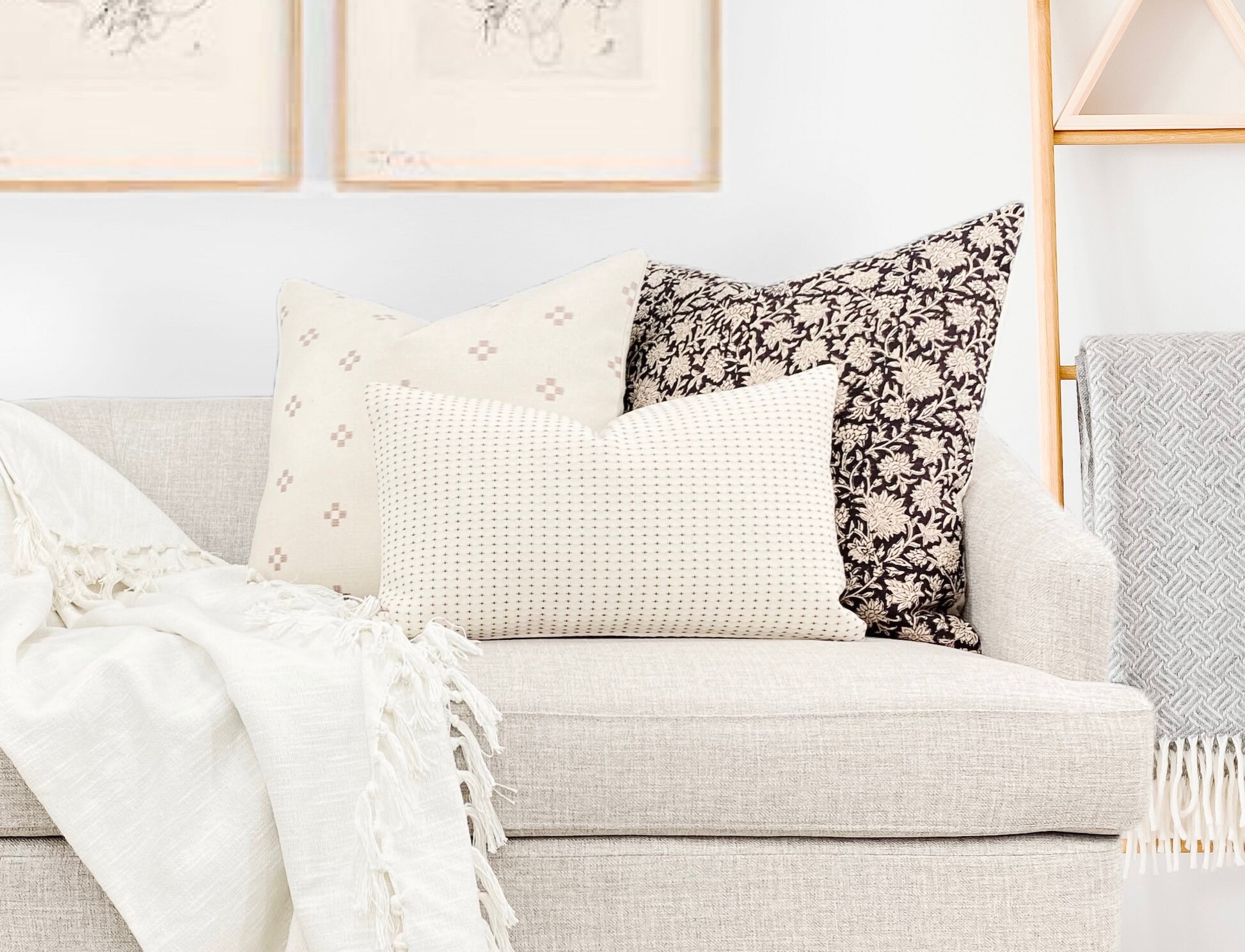 Set of Three Sofa Pillow Cover Combo Neutral Living Room Etsy