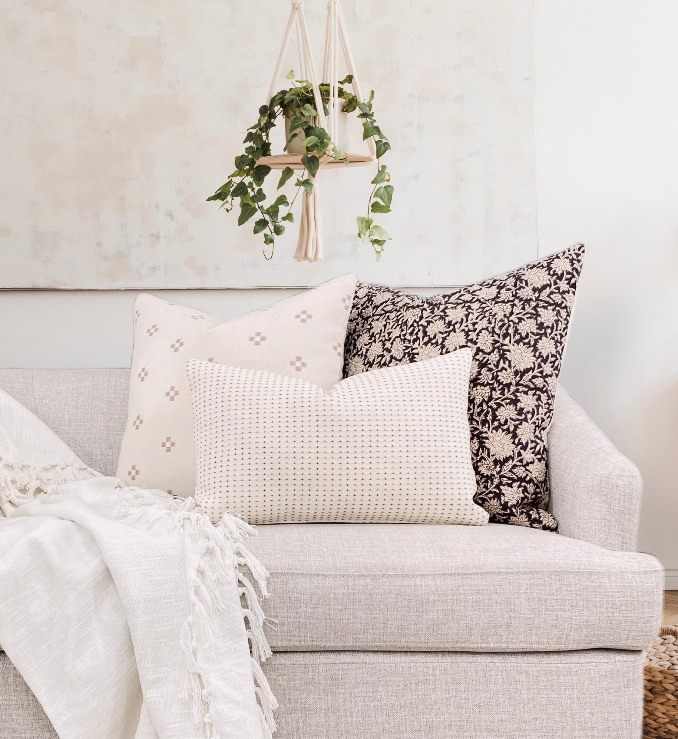 Set of Three Sofa Pillow Cover Combo Neutral Living Room Etsy