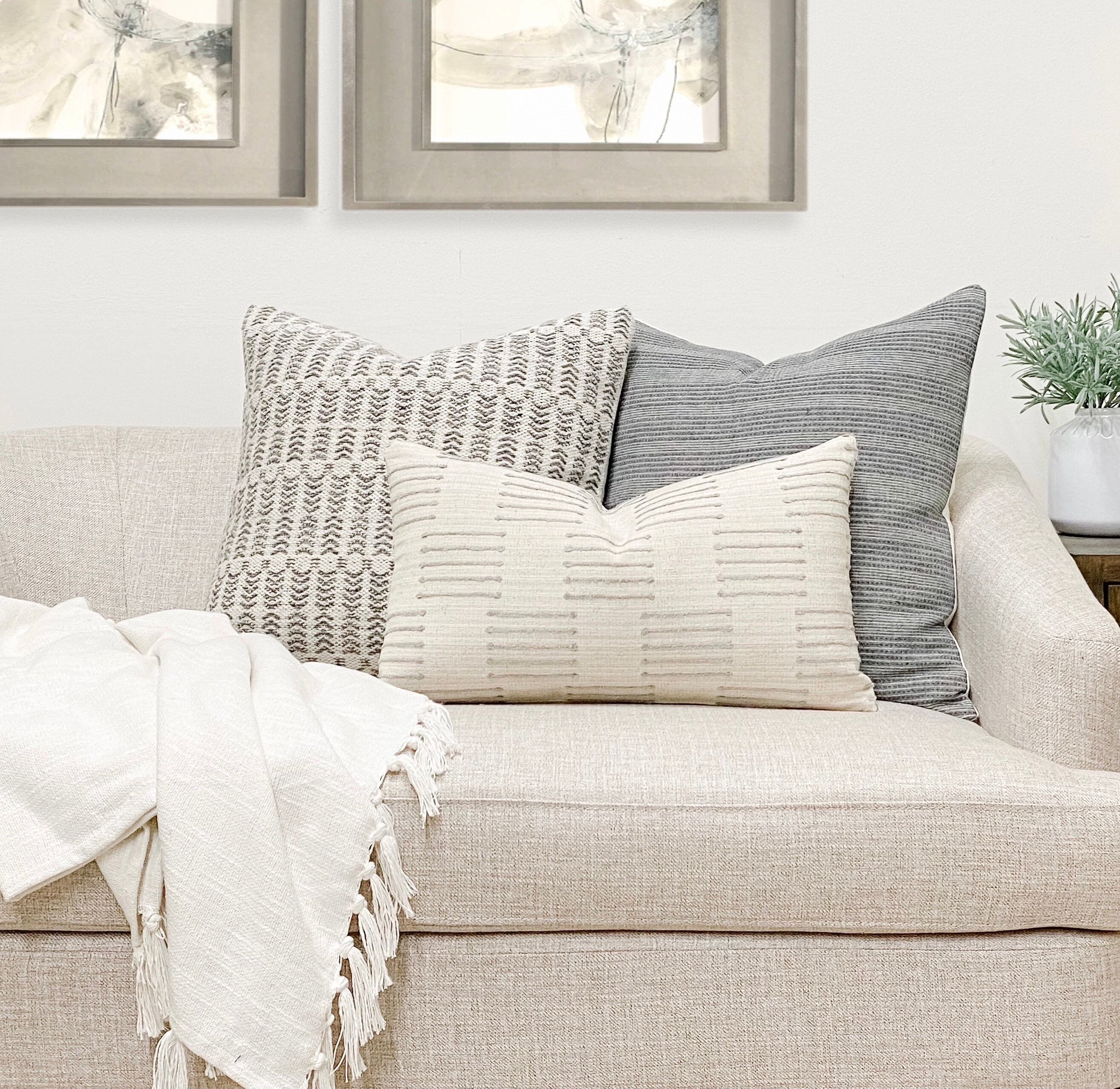 Beige and Gray Tufted Textured Pillow Cover Gray Throw Etsy