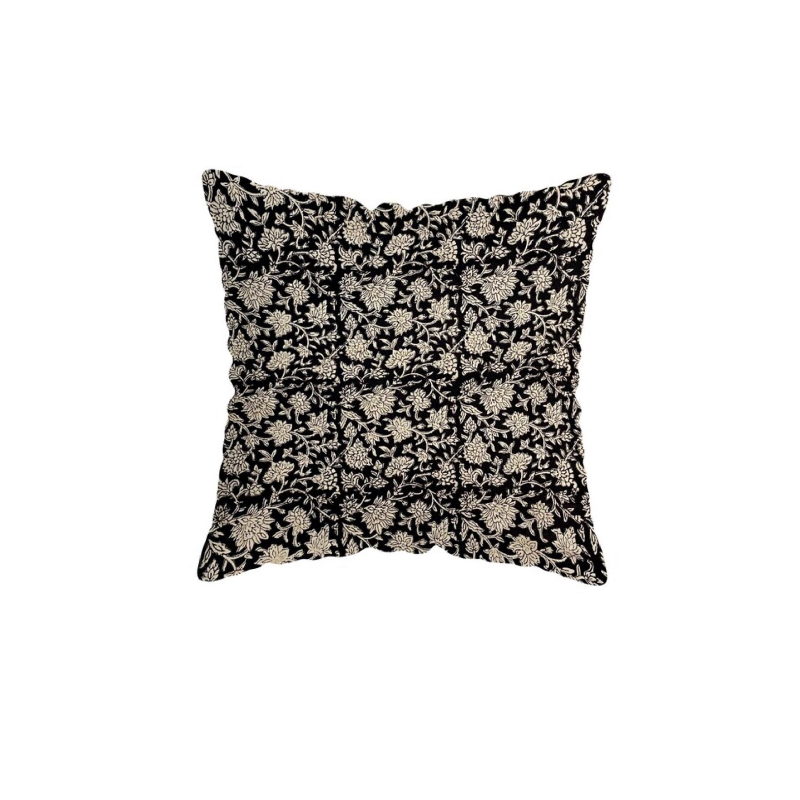 Black Floral Pillow Cover Block Print Floral Throw Pillow Etsy
