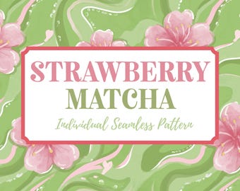 Nahtloses Erdbeer-Matcha-Muster | Handgemaltes Kirschblüten-Digitalpapier (PNG/JPEG)