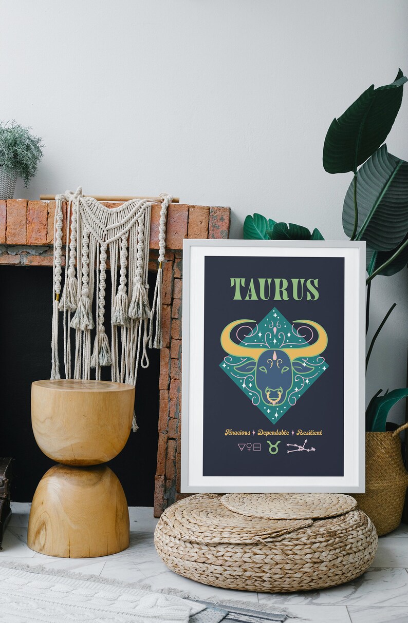 Taurus Bull Print Taurus Wall Art Astrology Decor Taurus Etsy