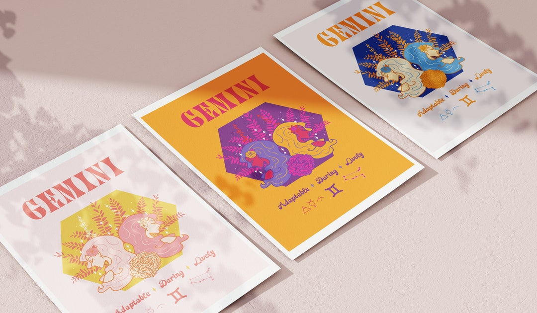 Gemini Twins Print, Gemini Wall Art, Astrology Decor, Gemini Zodiac ...