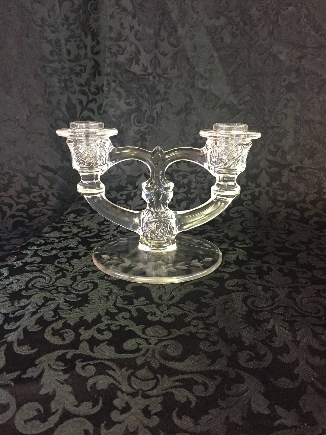 Paden City Vintage Clear Glass Double Candle Holder Etsy