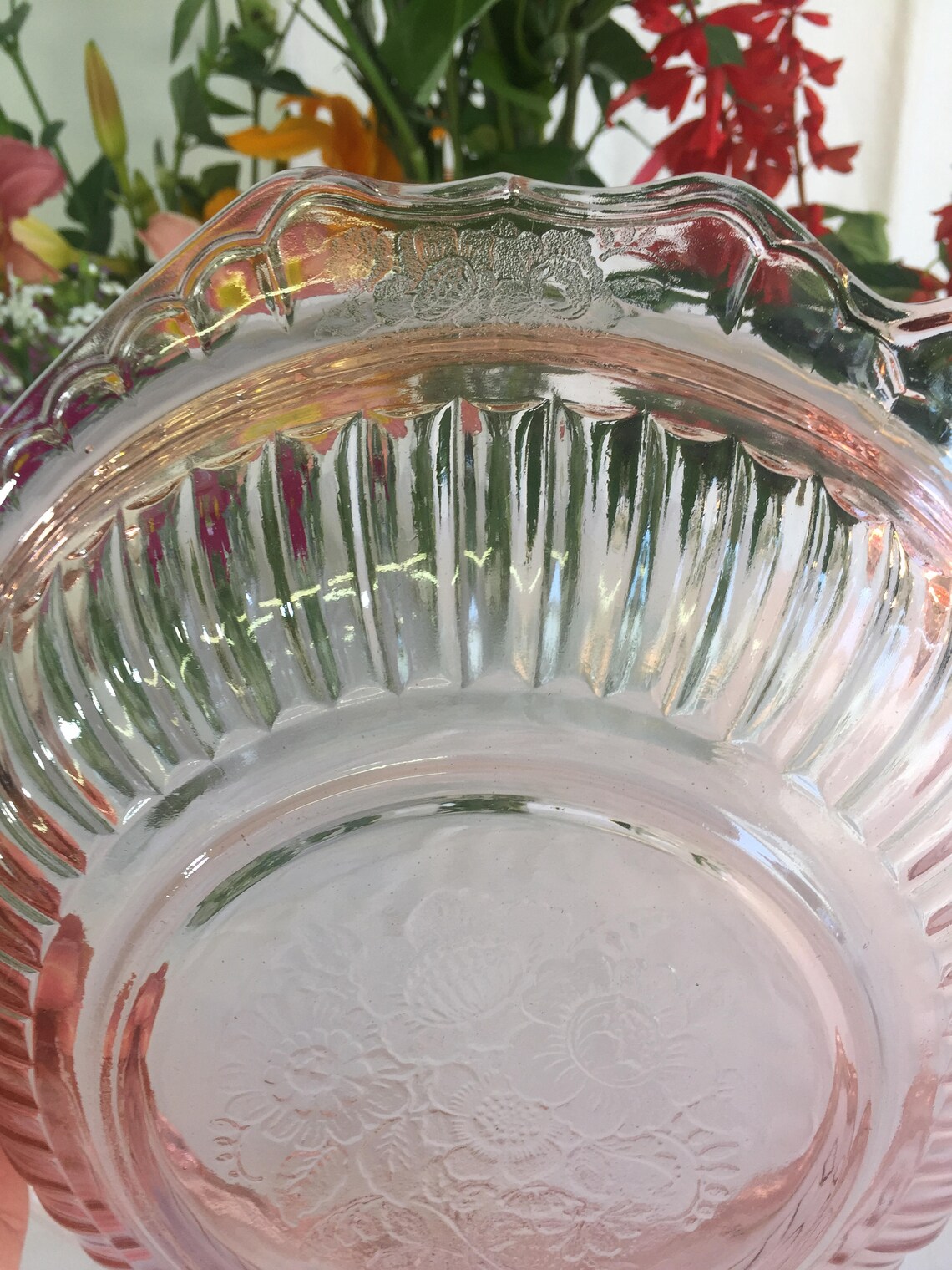 Mayfair Pink Depression Glass Open Rose Handled Bowl Etsy