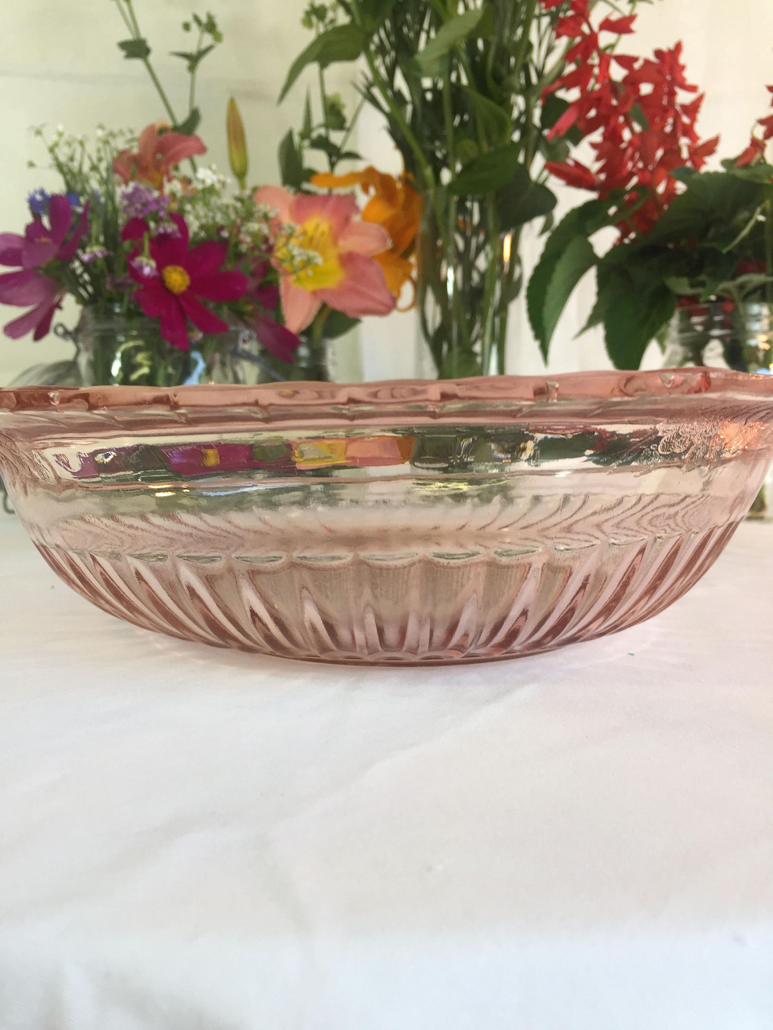 Mayfair Pink Depression Glass Open Rose Handled Bowl Etsy
