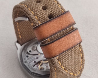 Light Brown Canvas Yellow keeper Strap For Panerai or other Watch