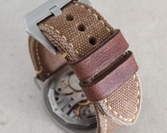 Light Brown Canvas Strap , Suitable For All Watch Brand.