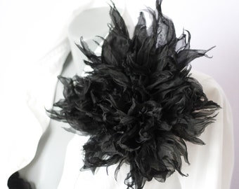 3d flower brooch Large black organza flower broach