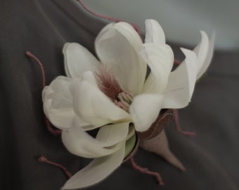 Magnolia White Flower, Broaches, Beetles Elegant Brooch