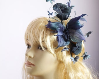 Silk butterfly fascinator headband for tea party Purple fascinator