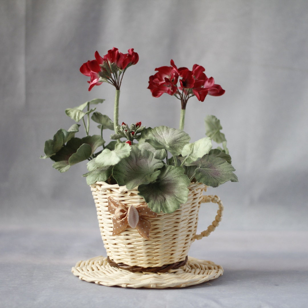 Faux Geraniums Centerpiece Fake Plants Decor Fake Plants in Etsy