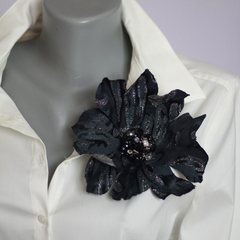 Ladies broach Fabric flower brooch Black flower pin Extra large brooch Happy mothers day