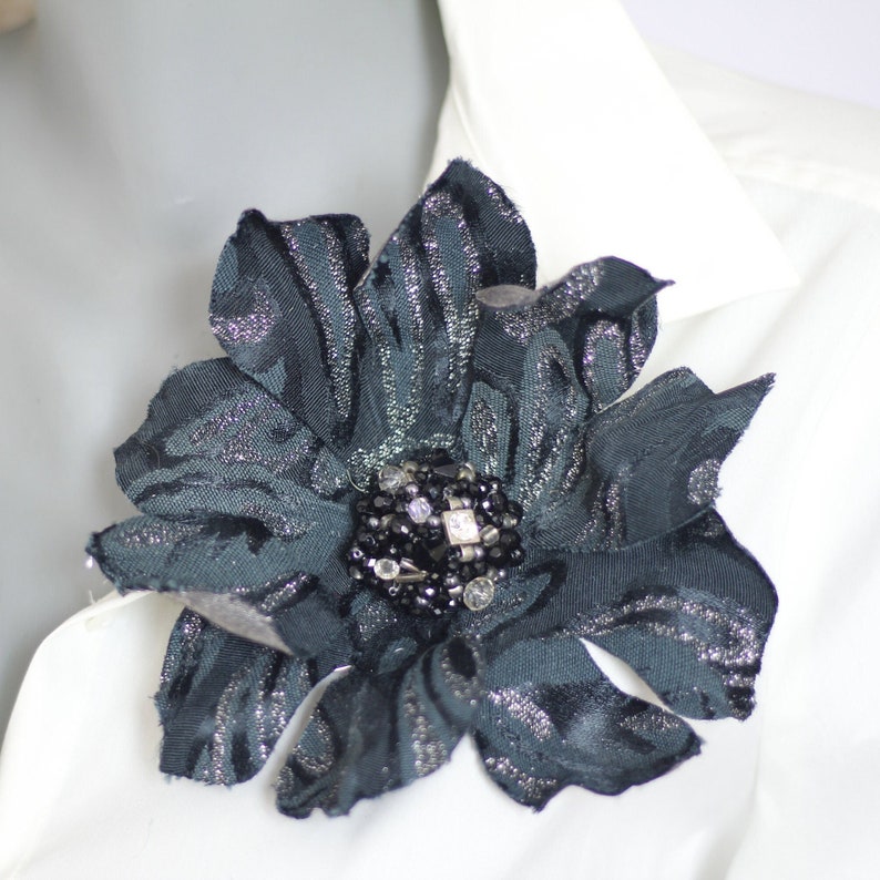 Ladies broach Fabric flower brooch Black flower pin Extra large brooch Happy mothers day image 1