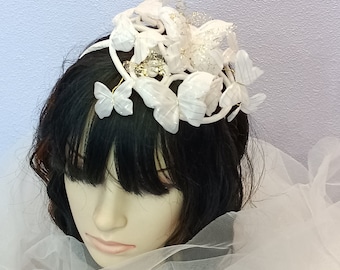 White and Gold Wedding Fascinator: Elegant Butterfly Hair Piece for the Bride