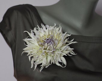 Silk flower brooch Sister in law gift White Dahlia mimi gift