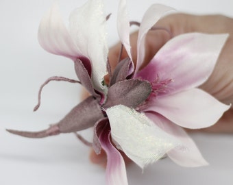 Silk flower brooch Silk magnolia Bug brooch for best mother in law