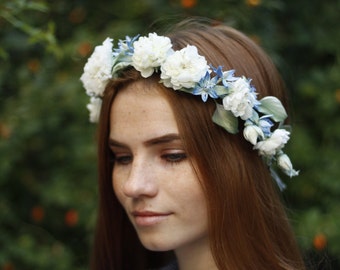 Blue flower crown Bridal hair vine Floral hair piece Bridal hair pieces