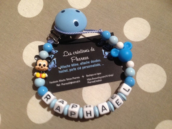 Personalised Blue Mickey like Dummy Clip//Chain dummy strap for reborn dolls