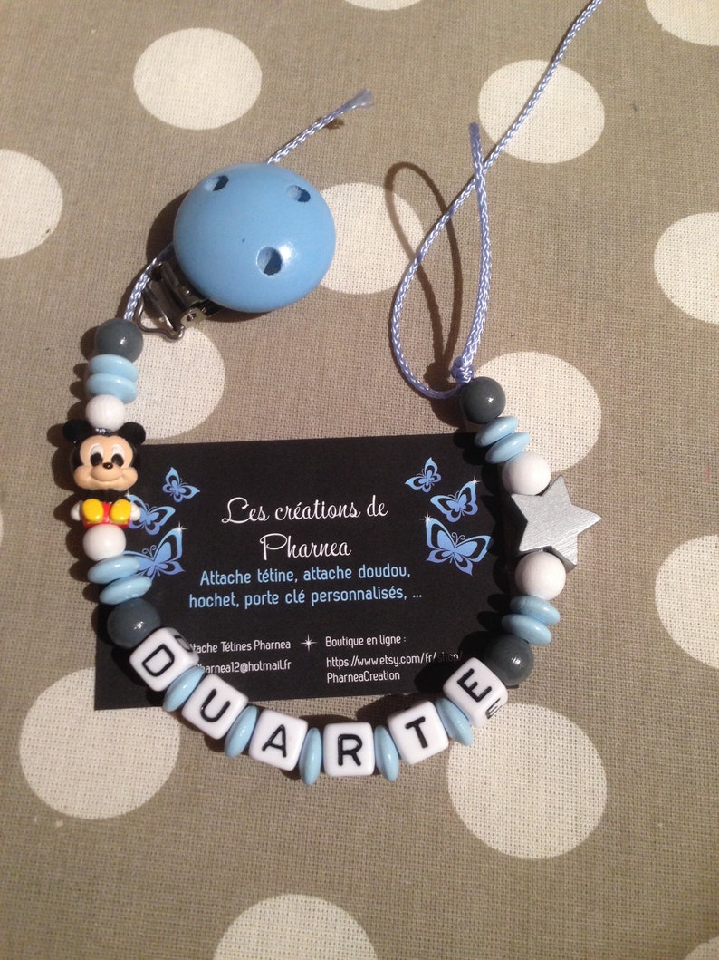 Personalised Blue Mickey like Dummy Clip//Chain dummy strap for reborn dolls