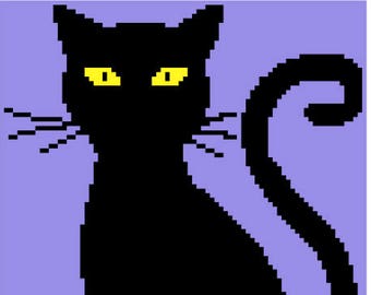 Patrón gráfico de punto de cruz tunecino de gato negro C2C, manta afgana fácil, PDF
