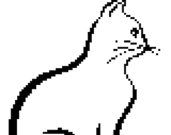 Patrón de dibujo de gato sentado para principiantes, fácil de tejer, punto de cruz, tunecino, gráfico, manta, cojín, manta afgana, PDF