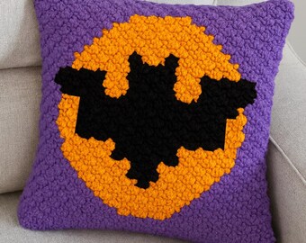 Patrón de almohada de murciélago fácil / Patrón de Halloween para principiantes para crochet, C2C, punto de cruz, tejido, Hama / Cojín de 25 x 25 píxeles (PDF)