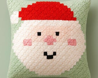 Patrón de almohada navideña fácil con gráfico de Papá Noel / Patrón de gráfico navideño para principiantes para crochet, C2C, punto de cruz, tejido, Hama / Cojín de 25 x 25 píxeles (PDF)