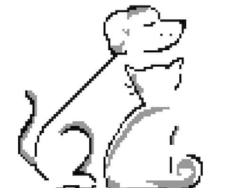 Patrón gráfico tunecino de punto a crochet C2C para principiantes con contorno de perro y gato