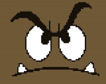 Manta afgana con diseño de hongo Goomba Super Mario Bros. C2C de ganchillo, punto de cruz tunecino, gráfico Graphgan, patrón de cuadrícula, PDF