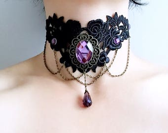 Vintage Black Lace Gothic vampire necklace